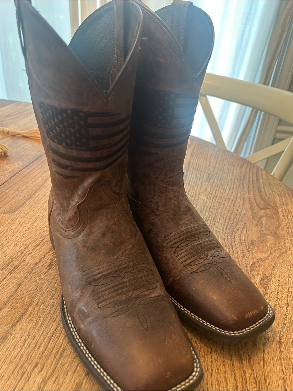 Men's Ariat Brown Leather Western Cowboy Boots - USA Flag Accent